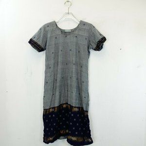 SHE FASHIONS Women's Gray Navy Blue Mini Dress‎ SMALL Short Sleeve Tribal Vent